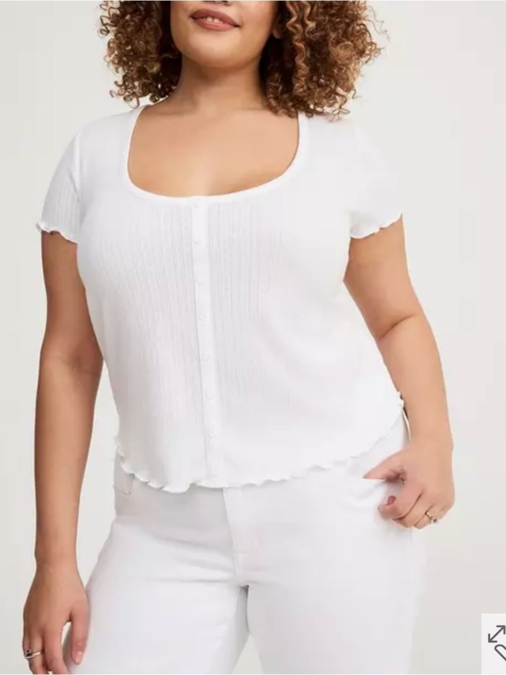 Torrid Button-Up Tee in The Color Bright White